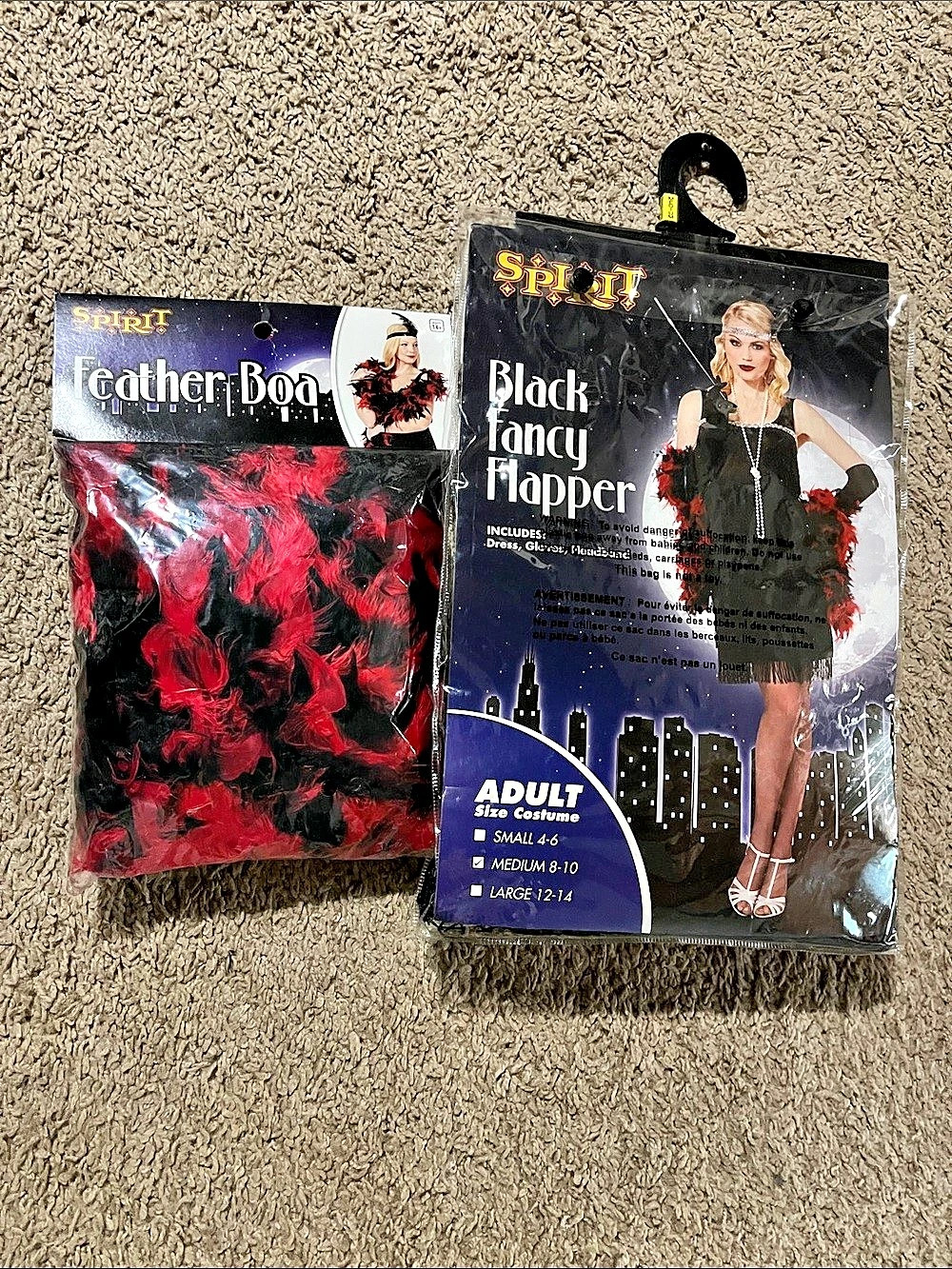 Spirit Halloween Black Fancy Flapper Costume Medium Black Fringe & Feather Boa.